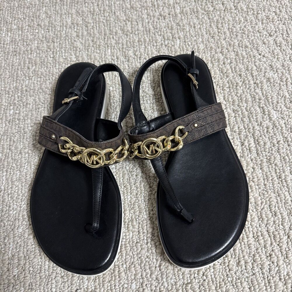 Michael Kors Sandals Womens 6.5 M Rory Thong Black Leather Toe-Post Casual